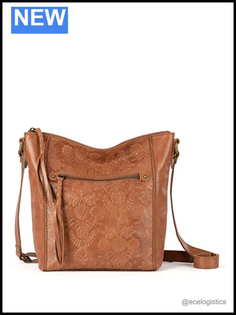 Leather Crossbody Purse with Fringe Zipper Pulls, Adjustable Strap, 11in
